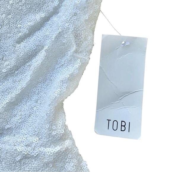 Tobi Sequined Tulle Open Back Sleeveless Cocktail Mini Dress White Size M - Picture 5 of 8